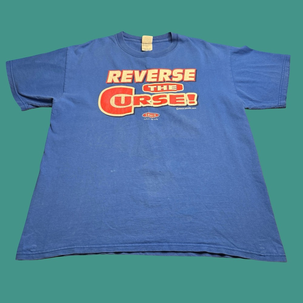 Chicago Cubs Reverse The Curse T Shirt Large 2 Sided Distressed MLB Vintage